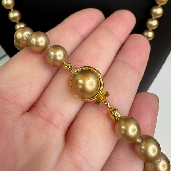 Vintage Gold Hand Knotted Glass Pearls 34" - Picture 3 of 4